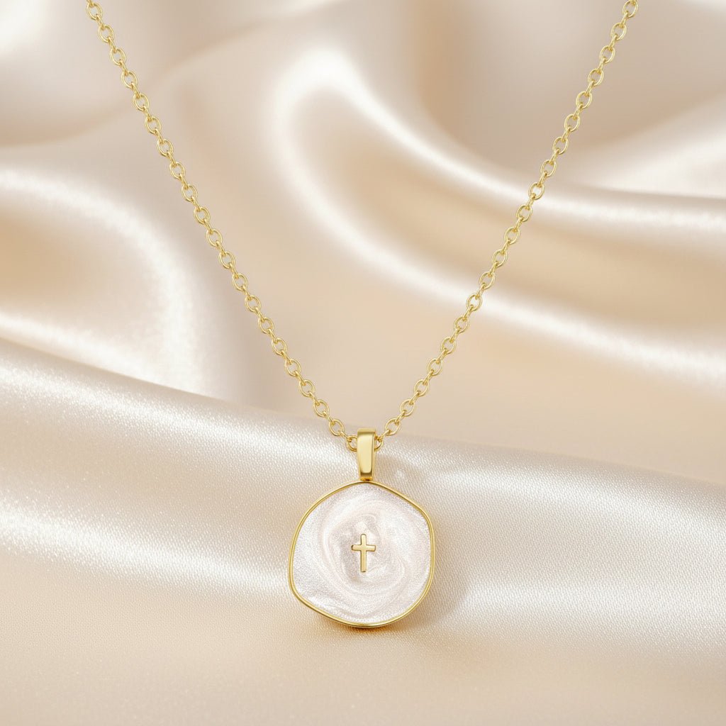 Necklace Cross Pendant Mothers Day Gold Disc Dainty Jewellery