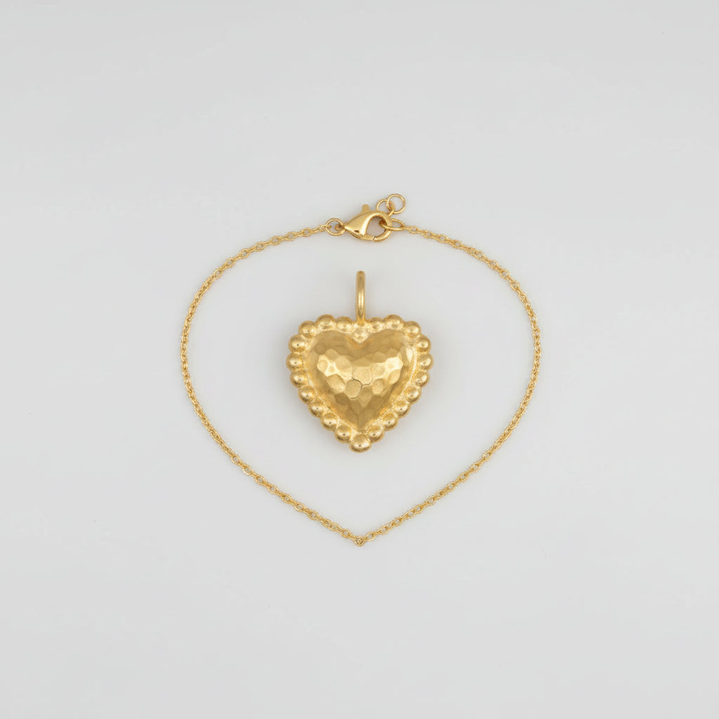 Necklace Gold Heart Hammered Pendant Chain Jewellery