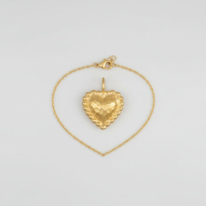 Necklace Gold Heart Hammered Pendant Chain Jewellery