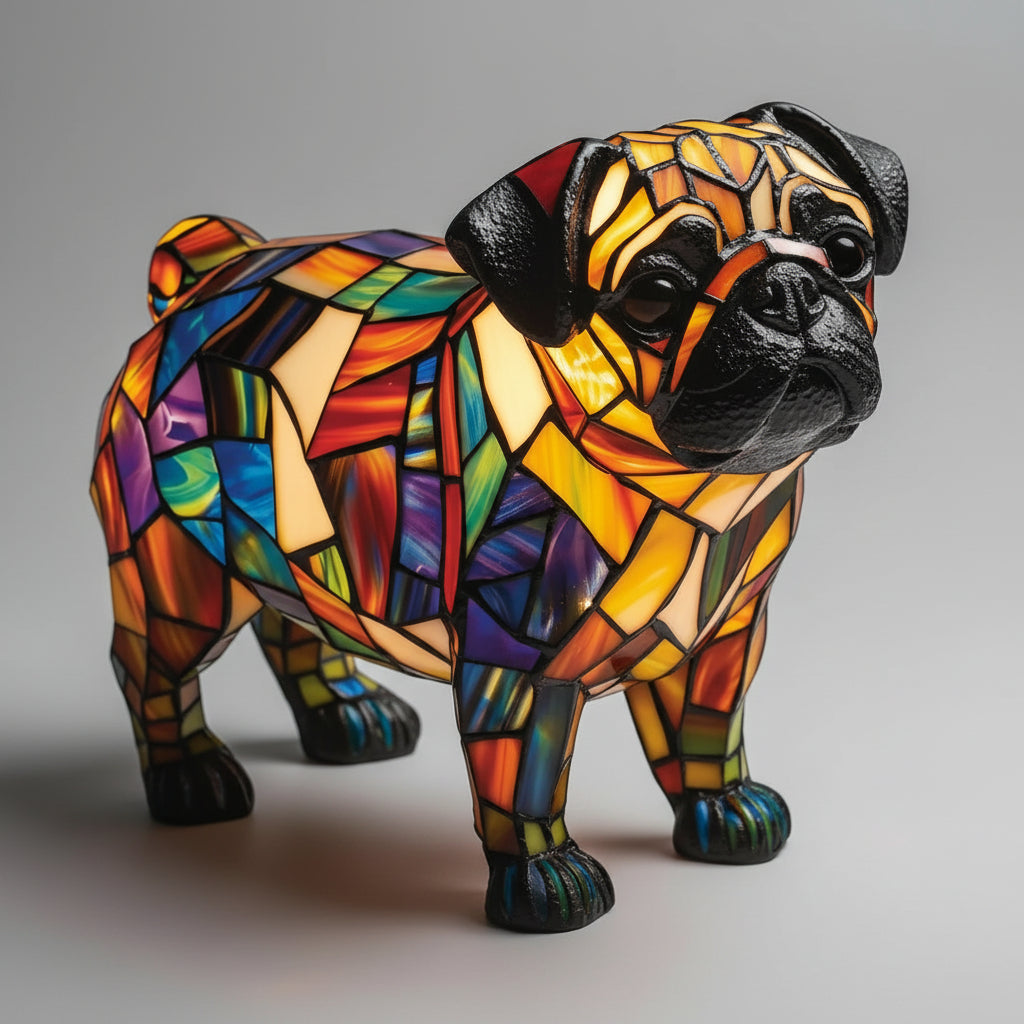 LED Table Lamp Dog Figurine Stained Glass Night Light Bedroom