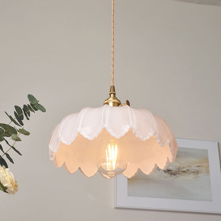 Vintage Flower Pendant Lamp | Coloured Glass Hanging Light