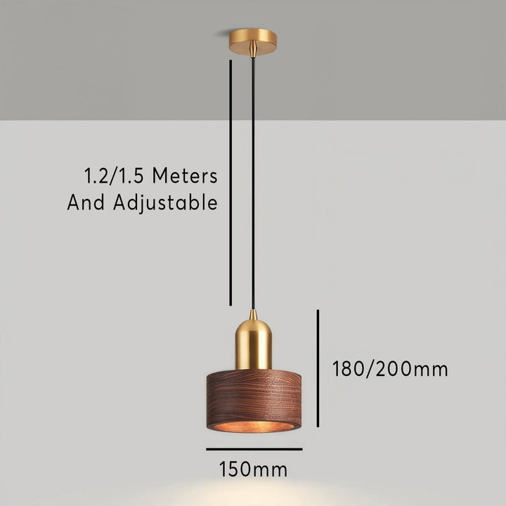 Cylinder Pendant Light | Japanese-Style Walnut &amp; Brass Hanging Lamp