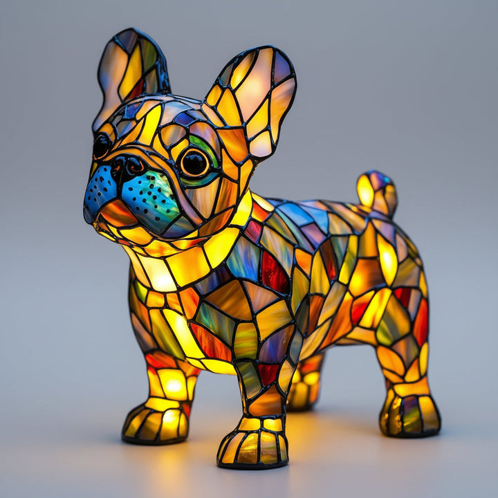 LED Table Lamp Dog Figurine Stained Glass Night Light Bedroom