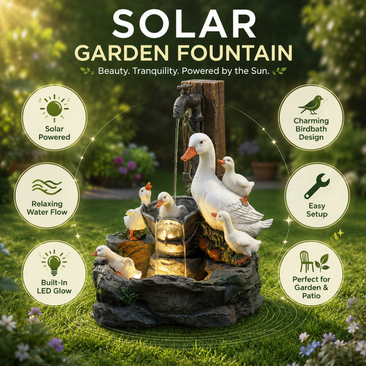Outdoor Fountain Solar Garden Birdbath