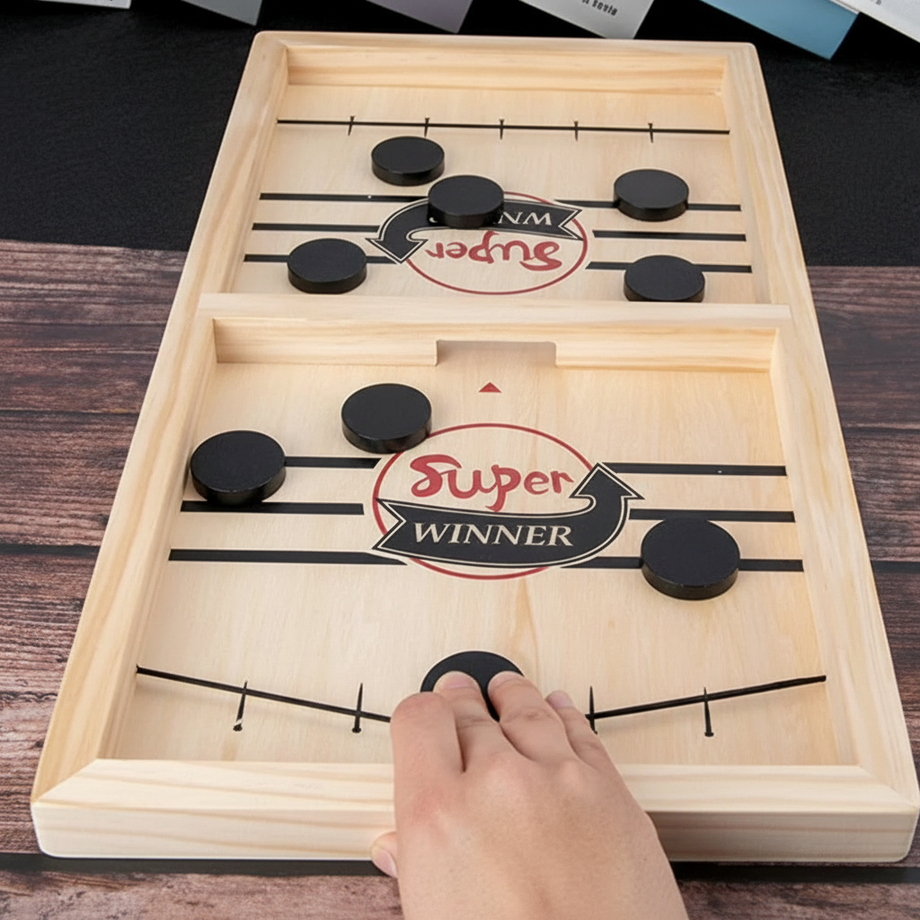 Board Game Wooden Fast Sling Puck Game Family Travel