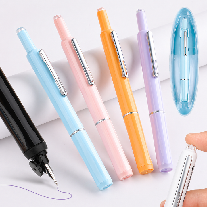 Fountain Pen Retractable Stainless Steel Refillable Writing Pen