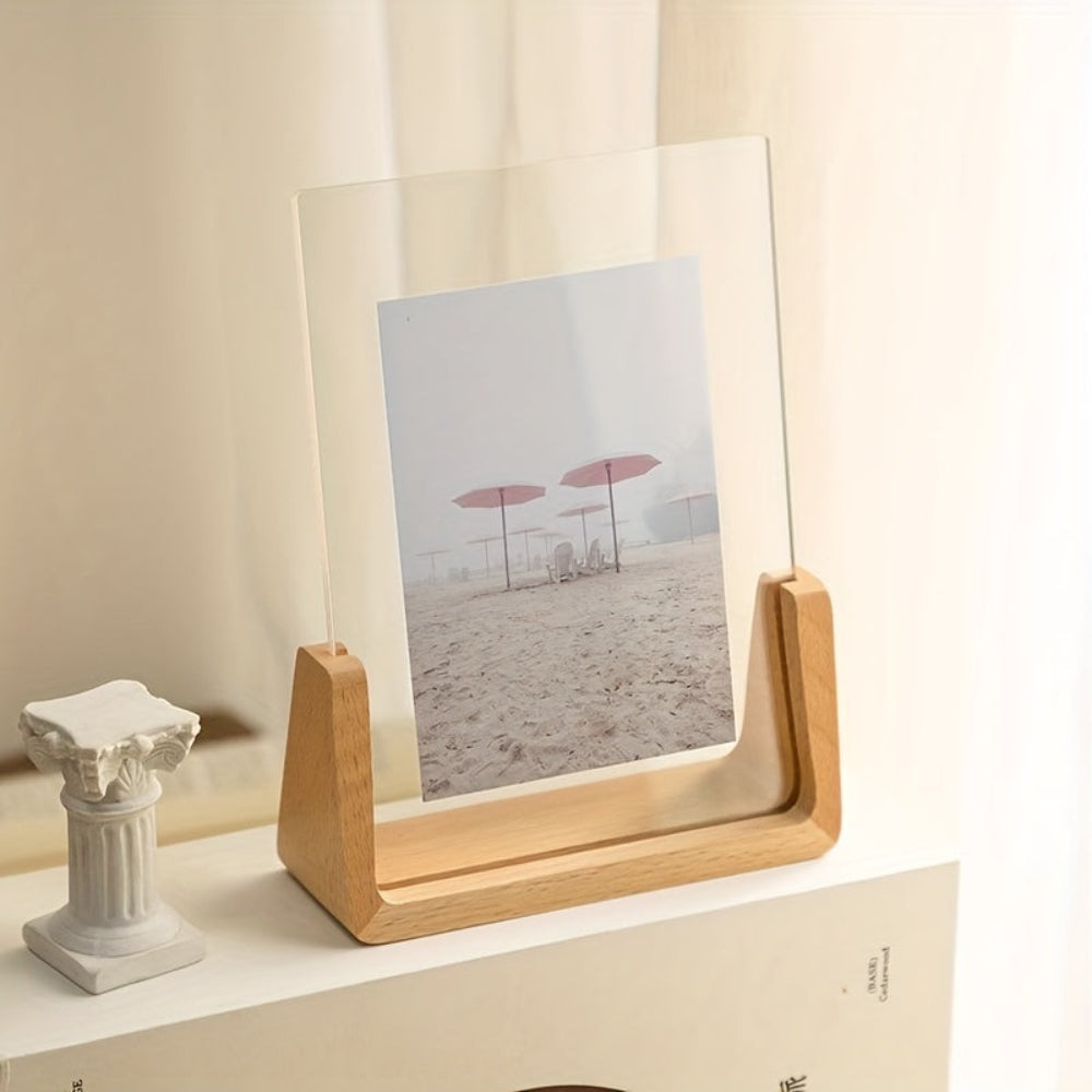 Photo Frame Acrylic Tabletop Display Solid Wood Stand