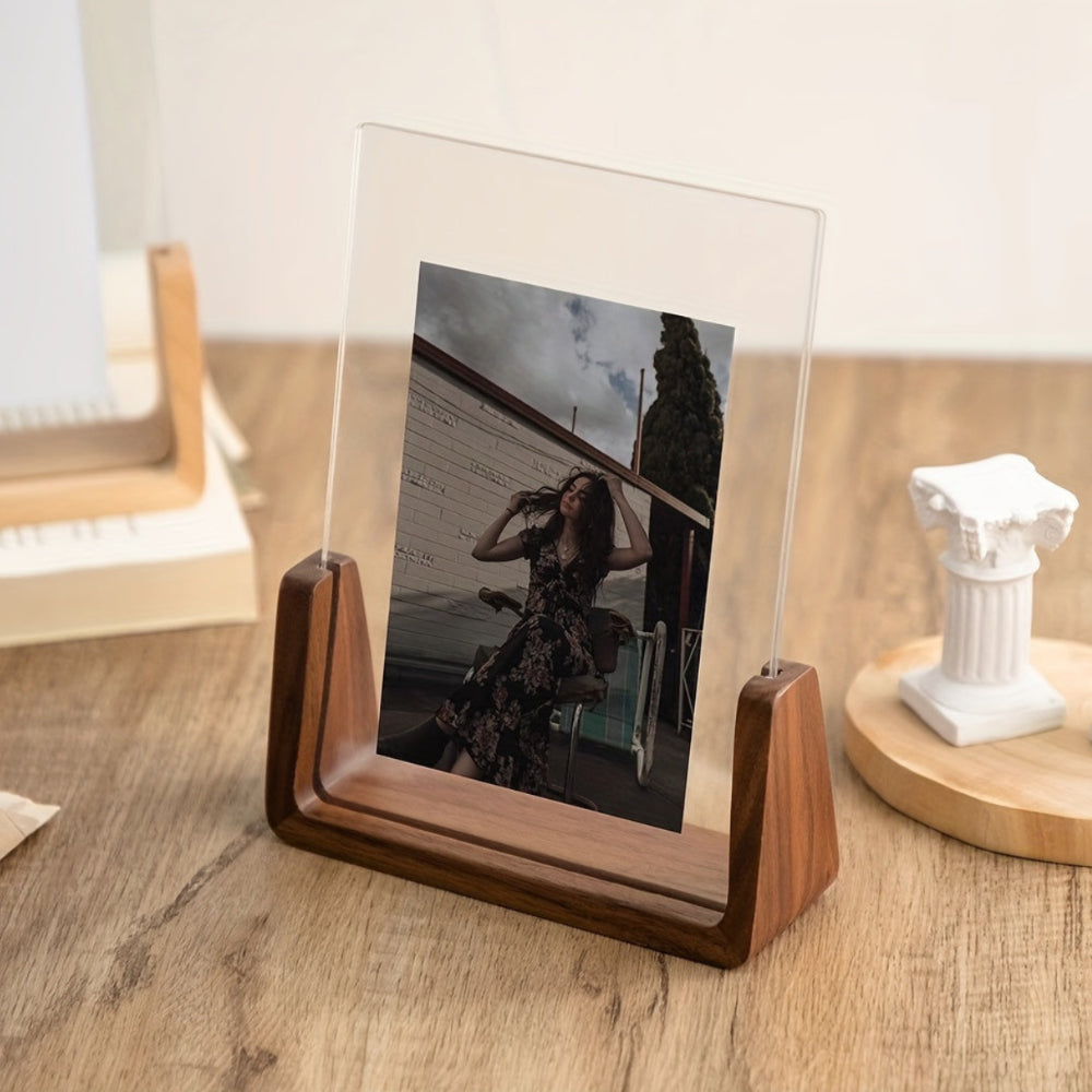Photo Frame Acrylic Tabletop Display Solid Wood Stand