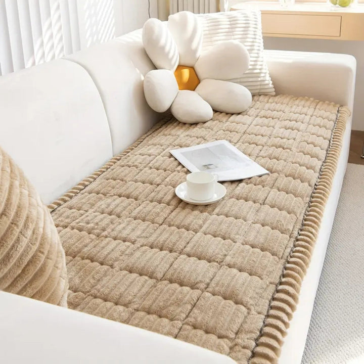 Plush Couch Cover Pleated Edges Sofa Protection Comfort