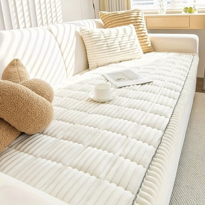 Plush Couch Cover Pleated Edges Sofa Protection Comfort