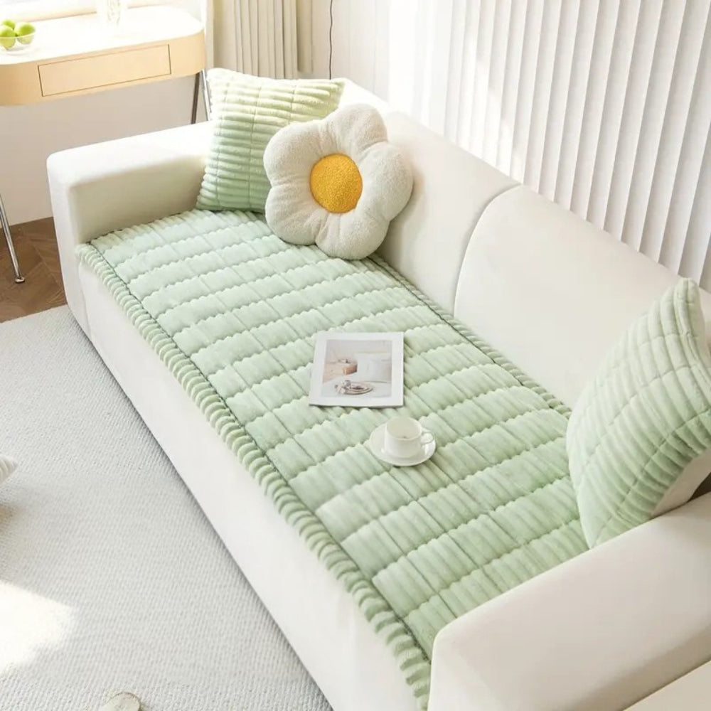 Plush Couch Cover Pleated Edges Sofa Protection Comfort
