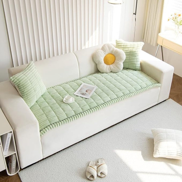 Plush Couch Cover Pleated Edges Sofa Protection Comfort