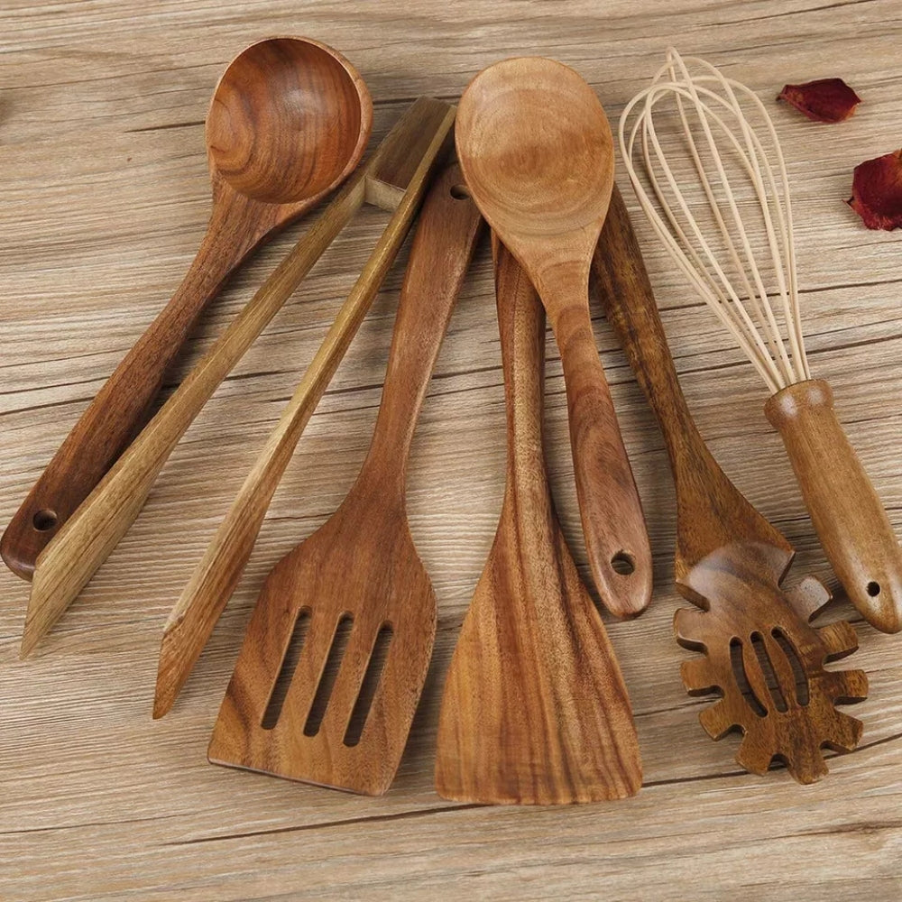 Cooking Utensils Wooden Set Non Scratch Heat Resistant Kitchen Tools