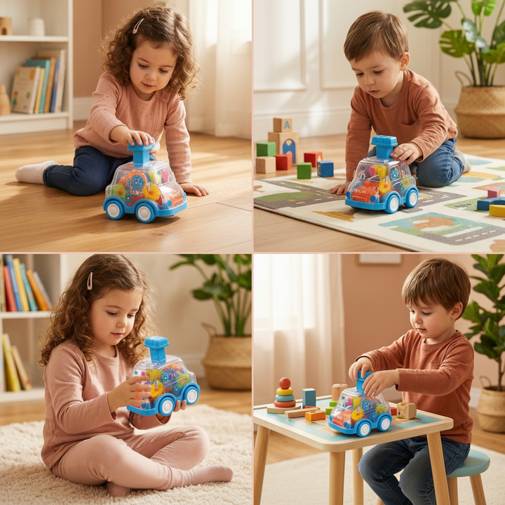 Gear Mechanism Push Go Toy Cars Kids colourful Educational