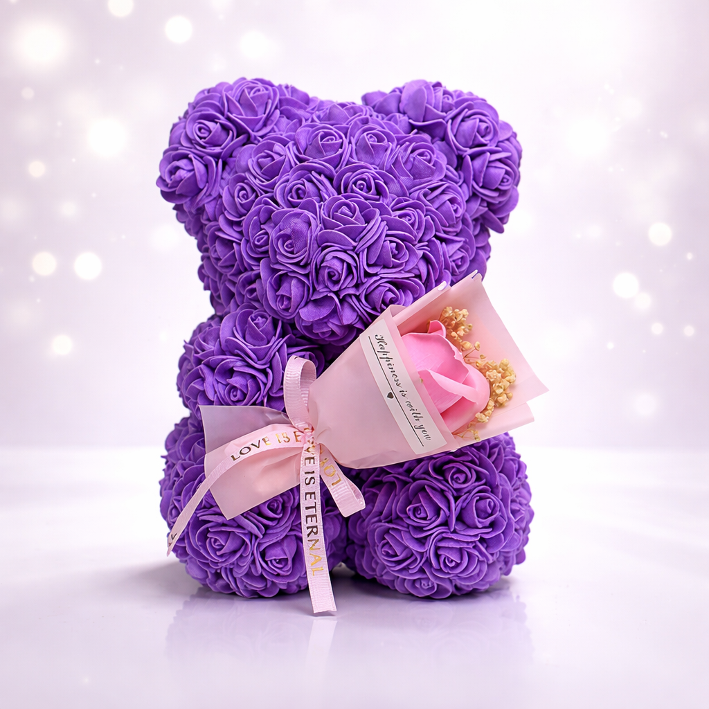 Table Decor Rose Bear Artificial Flower Gift Valentine Display