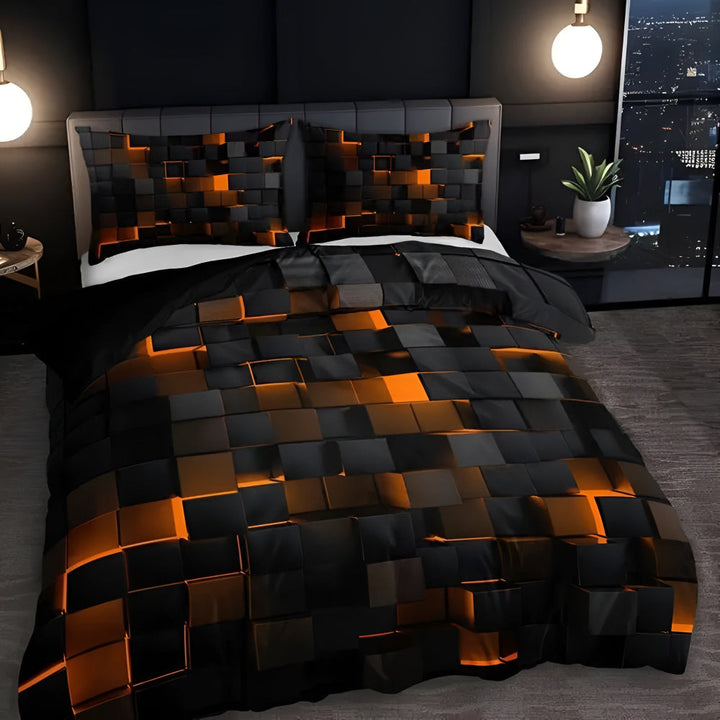 Neon 3D Grid Quilt Cover Set Modern Bedroom Decor