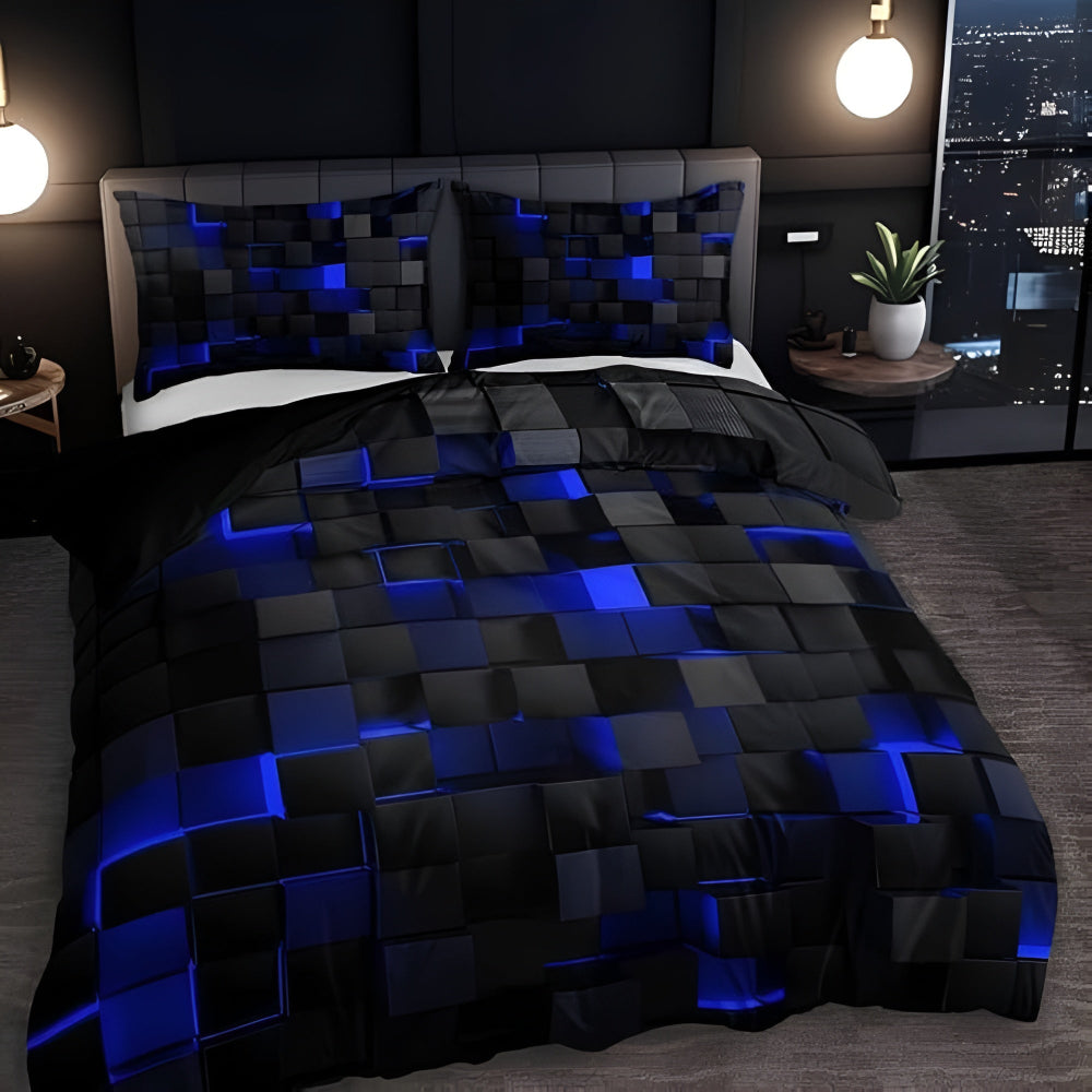 Neon 3D Grid Quilt Cover Set Modern Bedroom Decor