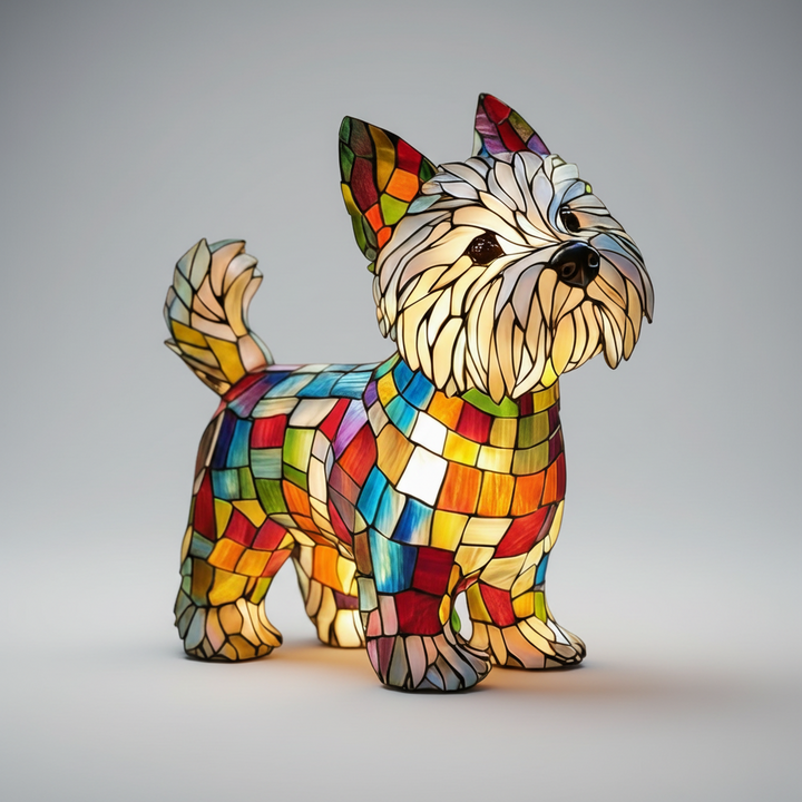 LED Table Lamp Dog Figurine Stained Glass Night Light Bedroom