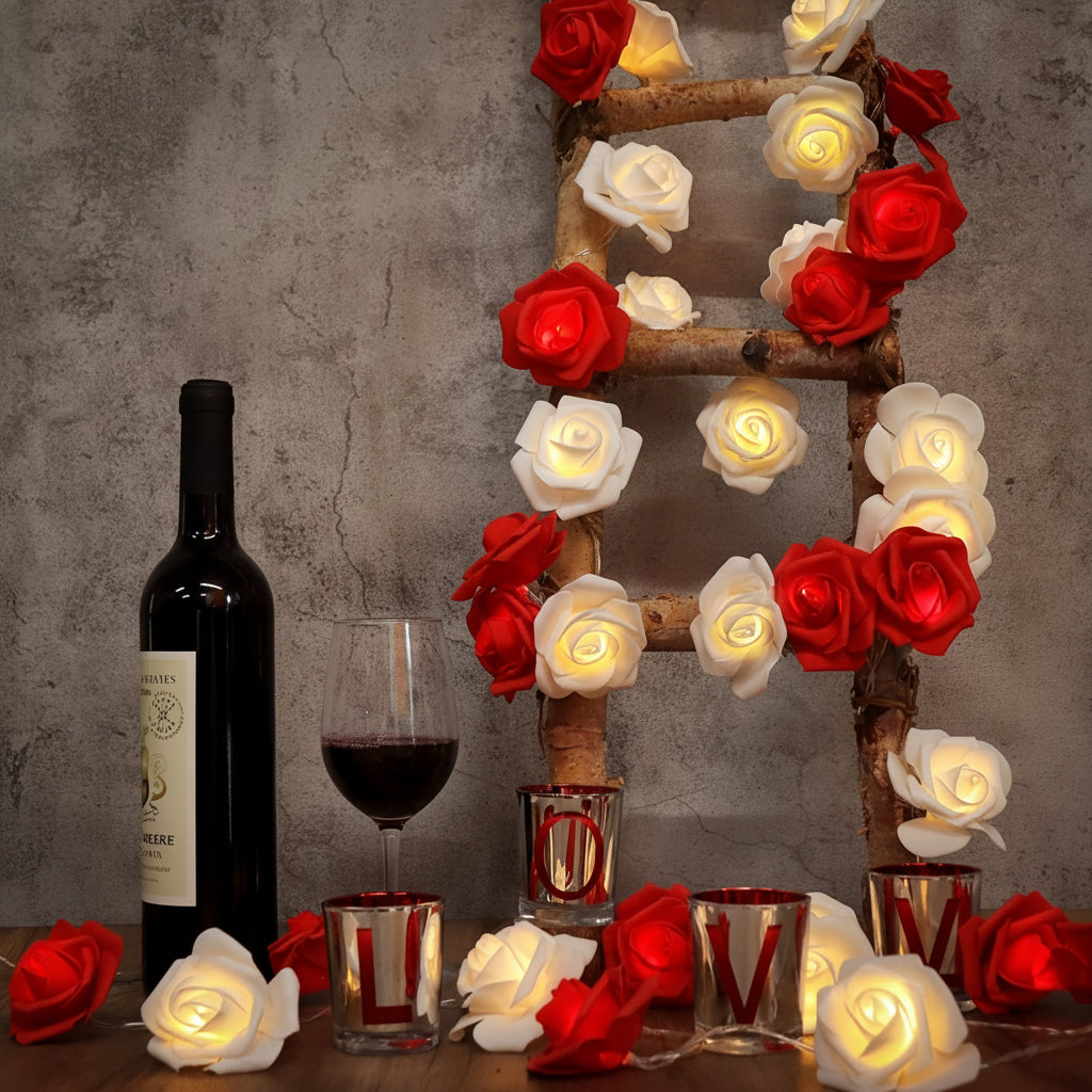 String Lights Rose Flower Battery Powered Romantic Decor