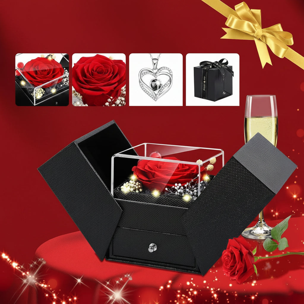 Rose Gift Box Preserved Eternal Flower LED Light Love Necklace