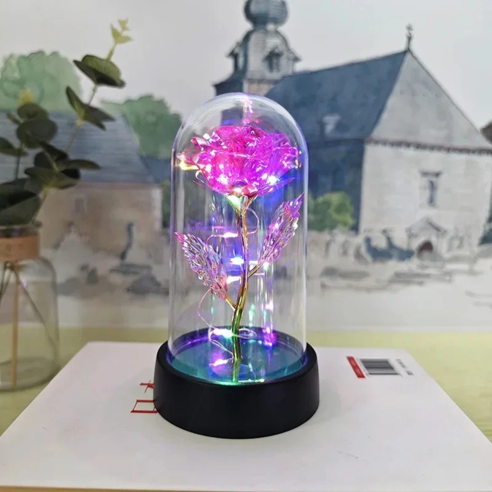 Table Lamp LED Rose Glass Dome Romantic Decorative Light