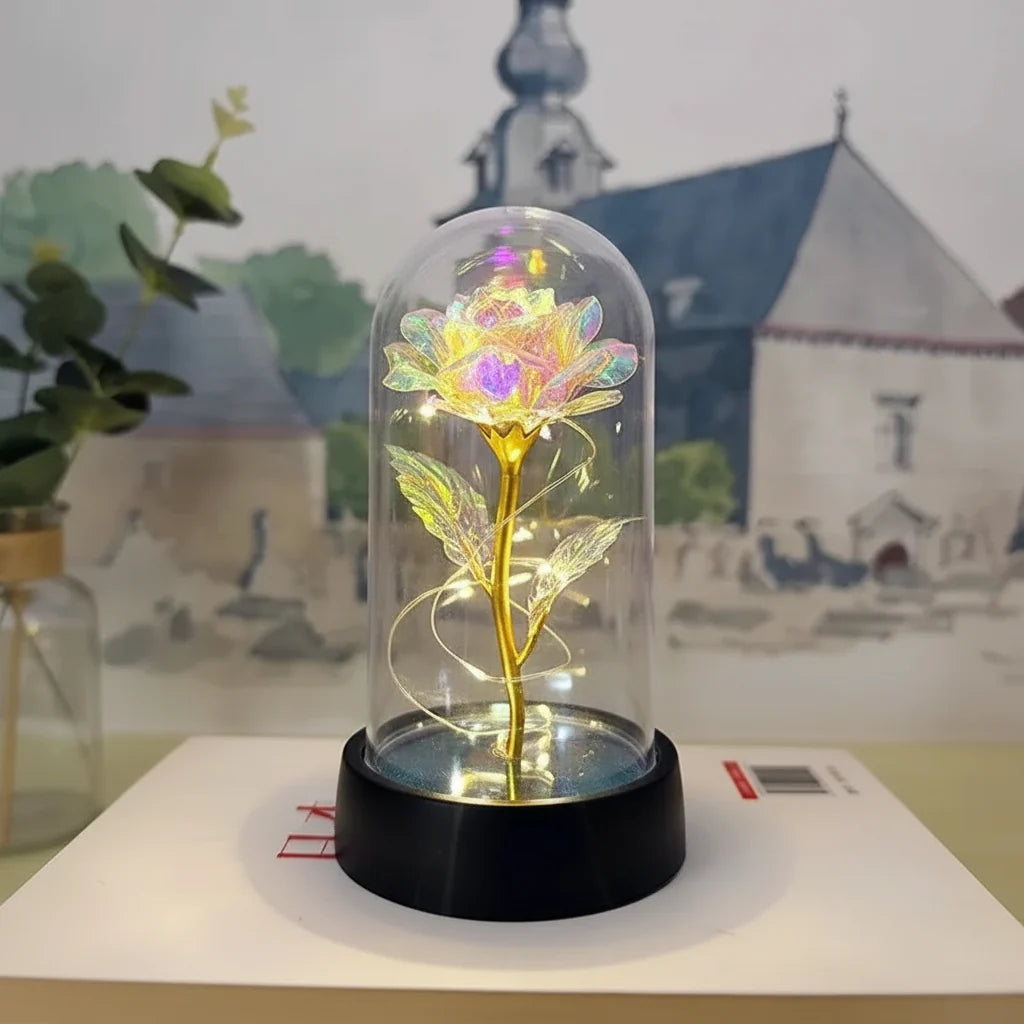 Table Lamp LED Rose Glass Dome Romantic Decorative Light