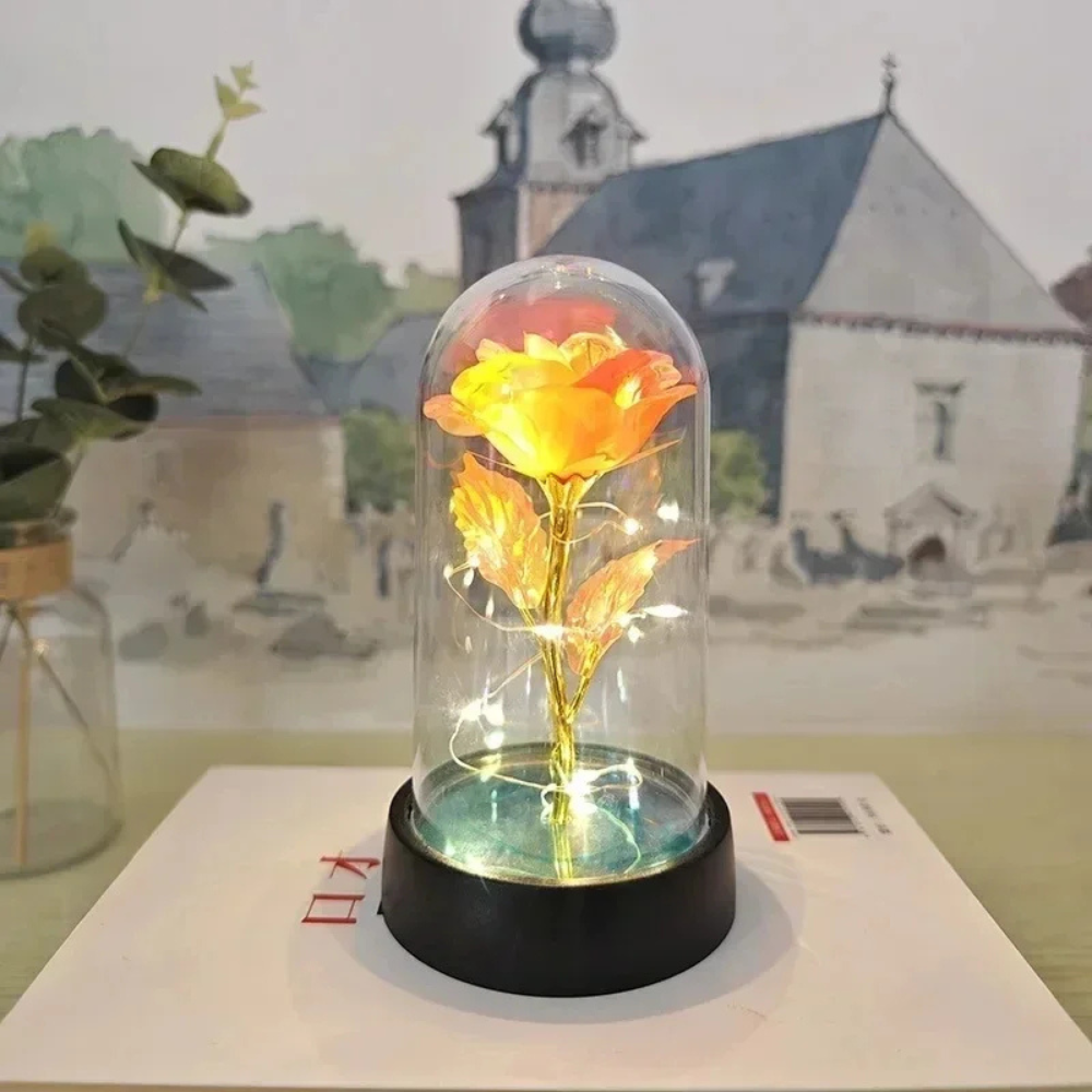 Table Lamp LED Rose Glass Dome Romantic Decorative Light