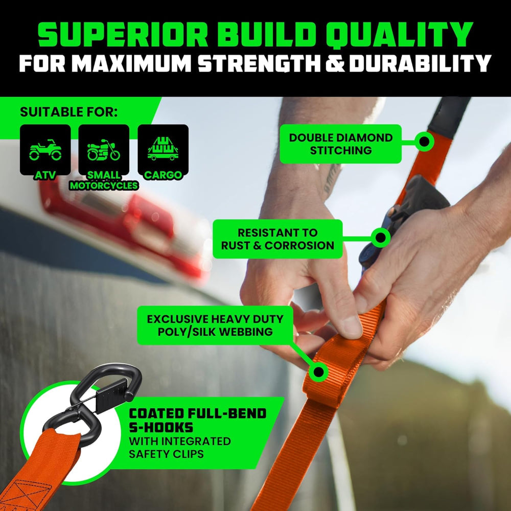 Ratchet Straps Cargo Retractable Tie Down Heavy Duty Hook Set