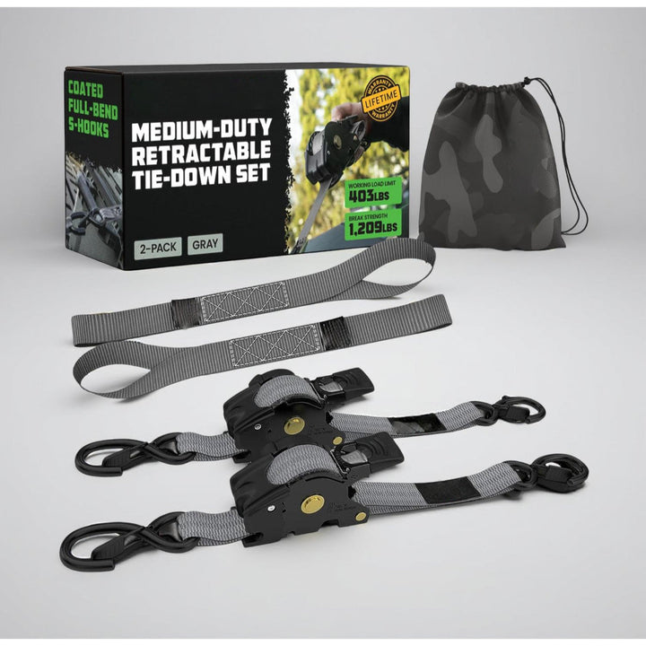 Ratchet Straps Cargo Retractable Tie Down Heavy Duty Hook Set