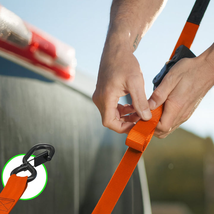 Ratchet Straps Cargo Retractable Tie Down Heavy Duty Hook Set