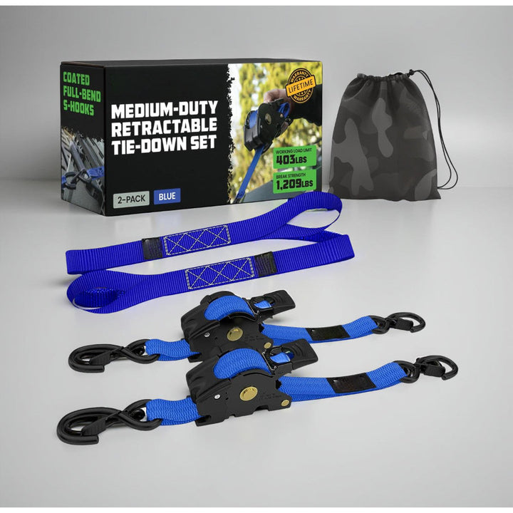 Ratchet Straps Cargo Retractable Tie Down Heavy Duty Hook Set