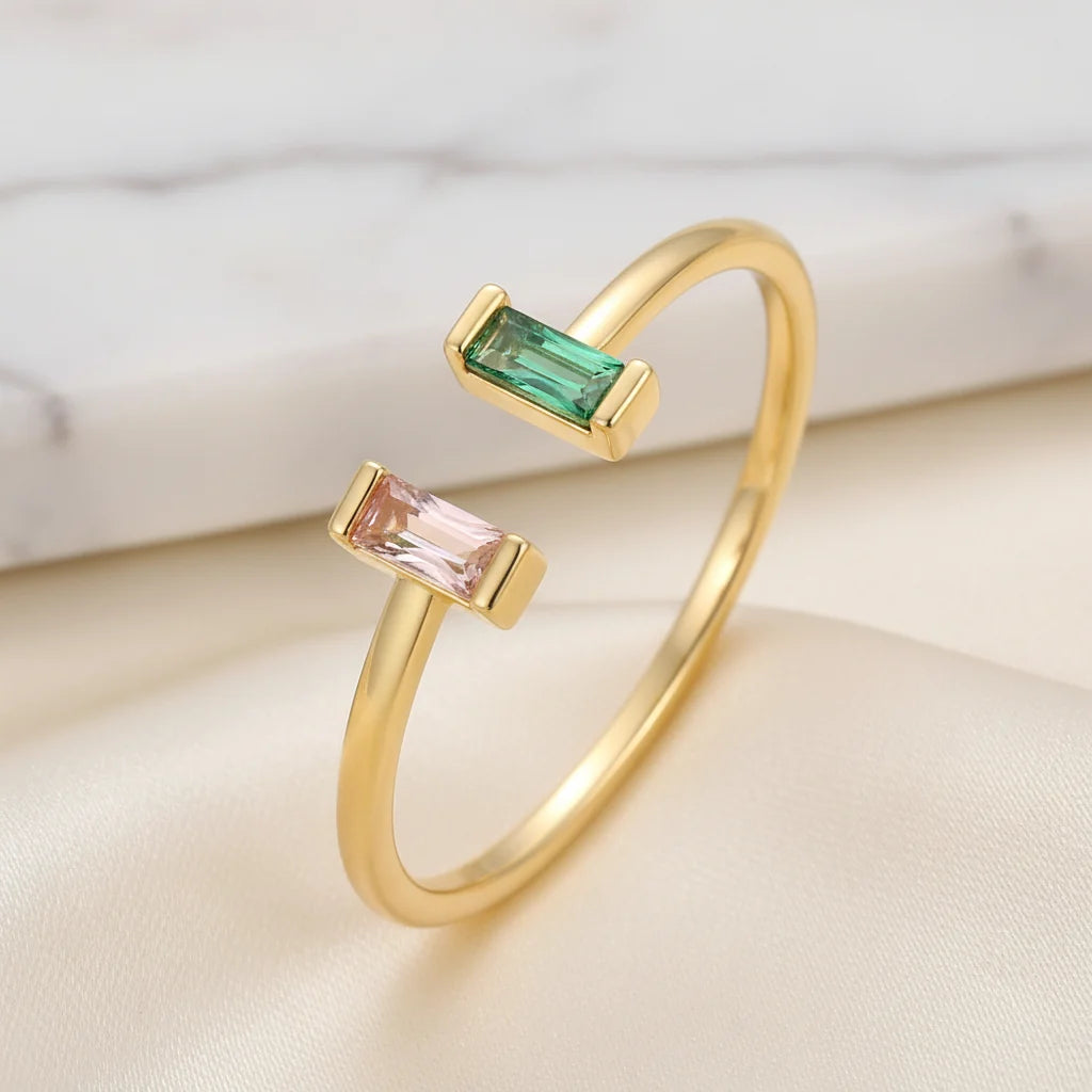 Ring Birthstone Adjustable Gold Cubic Zirconia Mothers Day Gift