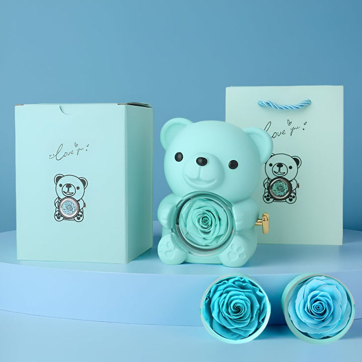 Gift Box Teddy Bear Preserved Rose Jewellery Display