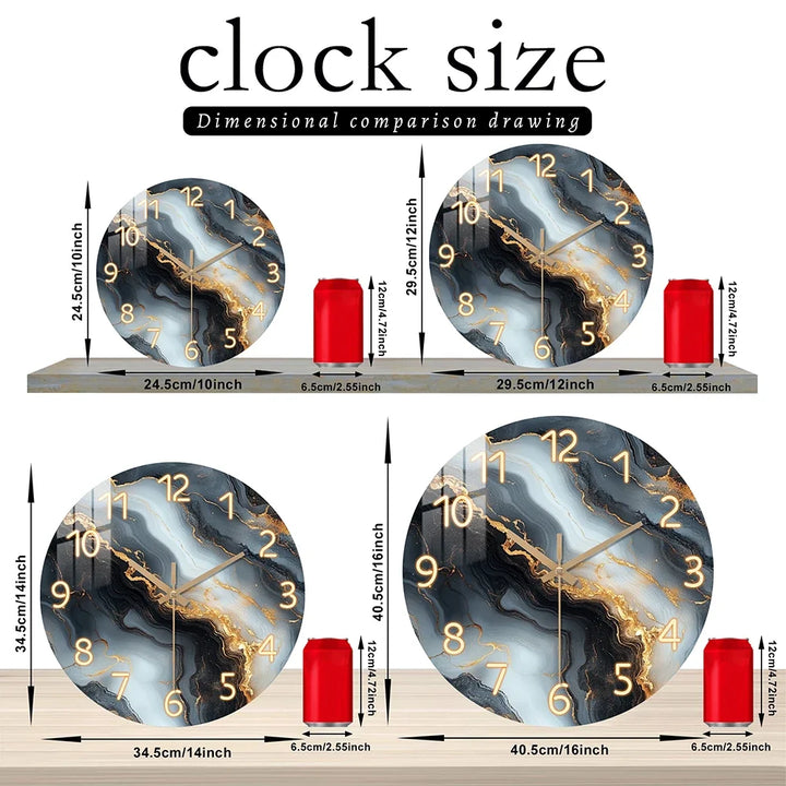 Blue &amp; Gold Marble Wall Clock | Silent Wooden Design