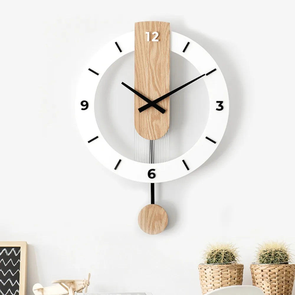 Minimalist Pendulum Wall Clock | Modern Acrylic &amp; Wood Design