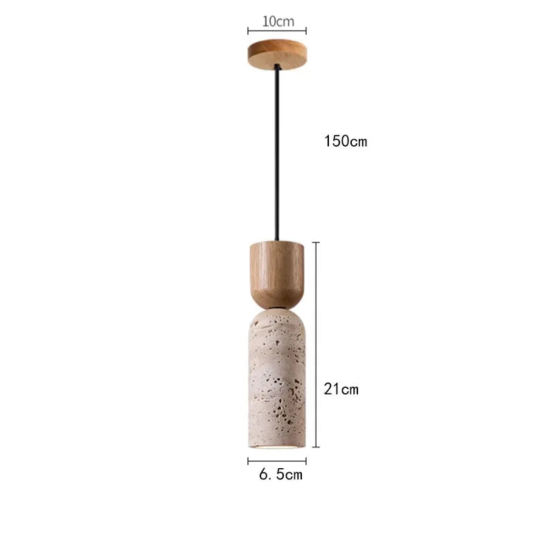 Wabi-Sabi Travertine &amp; Wood Pendant Light | Japanese Minimalist Bedside Lighting