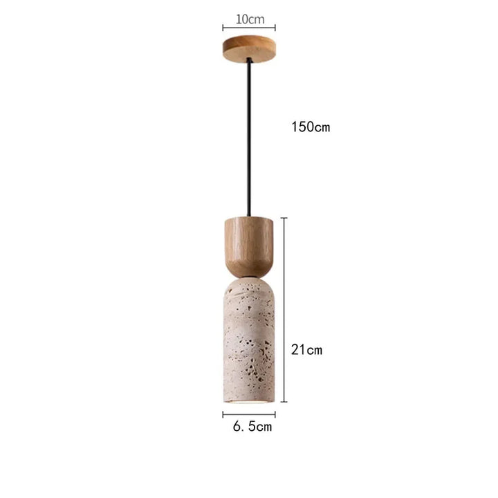 Wabi-Sabi Travertine &amp; Wood Pendant Light | Japanese Minimalist Bedside Lighting