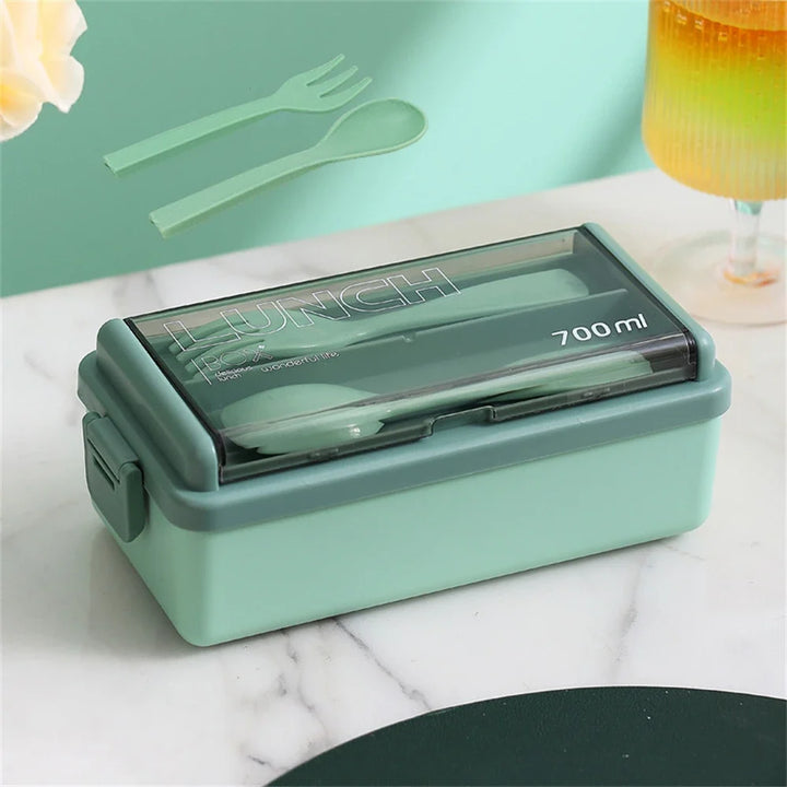1400ml Double Layer Bento Box | Portable Lunch Box with Fork &amp; Spoon – Microwave Safe Food Storage for Kids &amp; Adults
