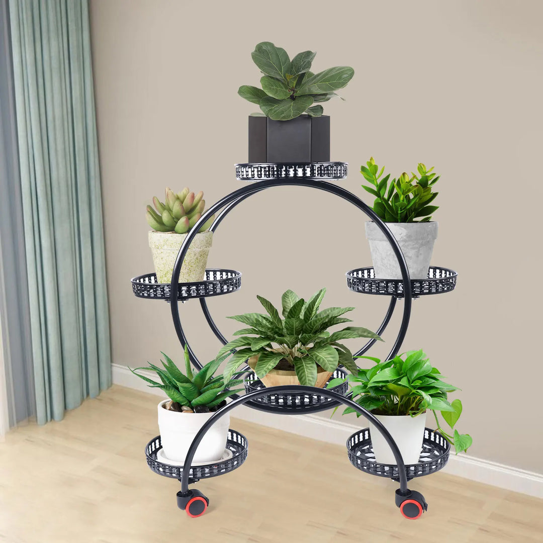 Metal Plant Stand with Wheels | 6-Tier Flower Pot Holder for Indoor &amp; Outdoor Decoration
