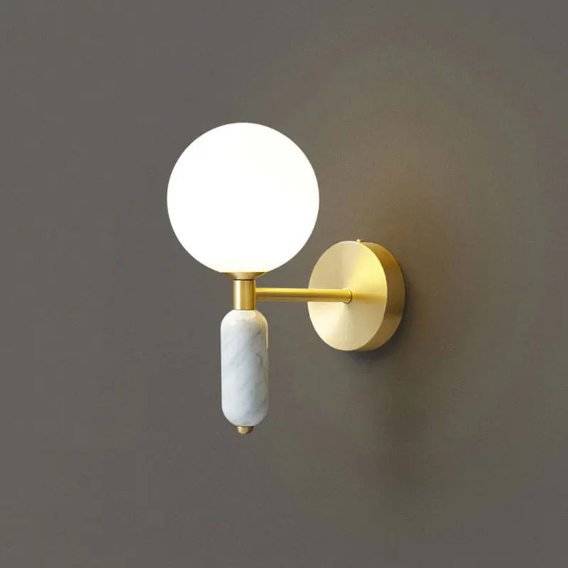 Marble &amp; Glass Wall Lamp | Gold Finish Modern Sconce