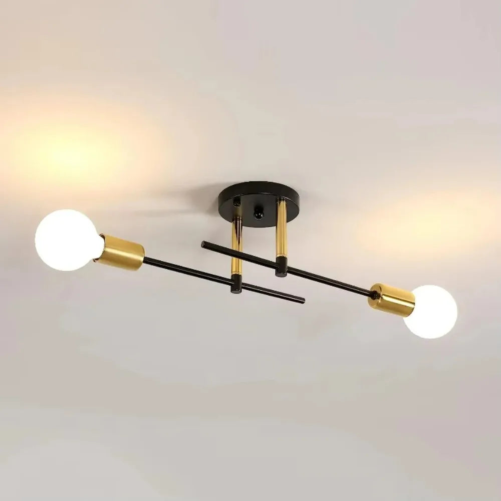 Modern 2-Light Ceiling Lamp | Black &amp; Gold Flush Mount Chandelier