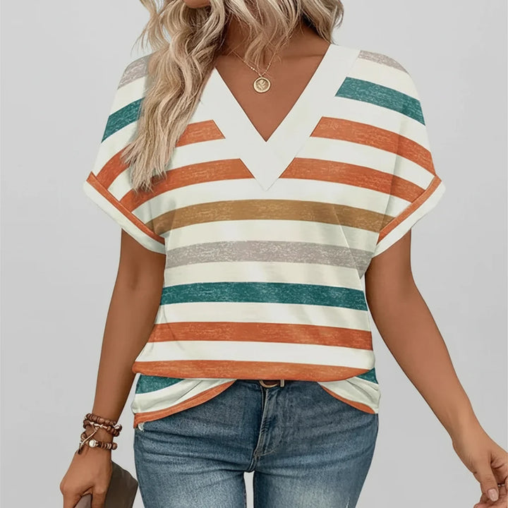 Women T Shirt Casual V Neck Loose Fit Short Sleeve Summer Top