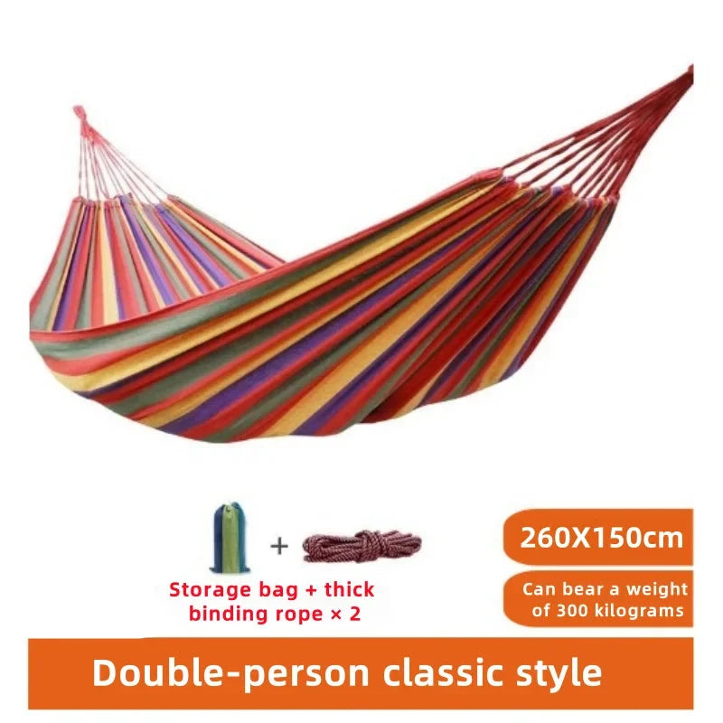 Canvas Hammock | Striped Double Swing Bed – Indoor &amp; Outdoor Camping Hammock