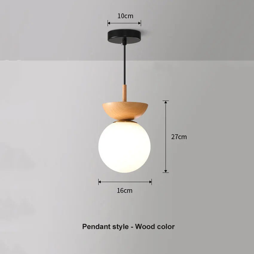 Modern Nordic Glass Ball Ceiling &amp; Pendant Light | Wood Finish