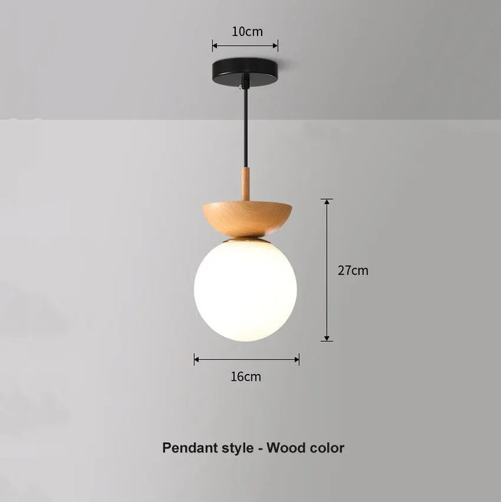 Modern Nordic Glass Ball Ceiling &amp; Pendant Light | Wood Finish