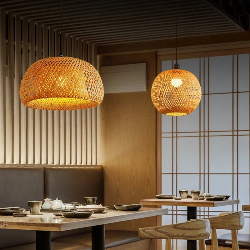 Natural Bamboo Pendant Lamp | Handwoven Rattan Light Fixture