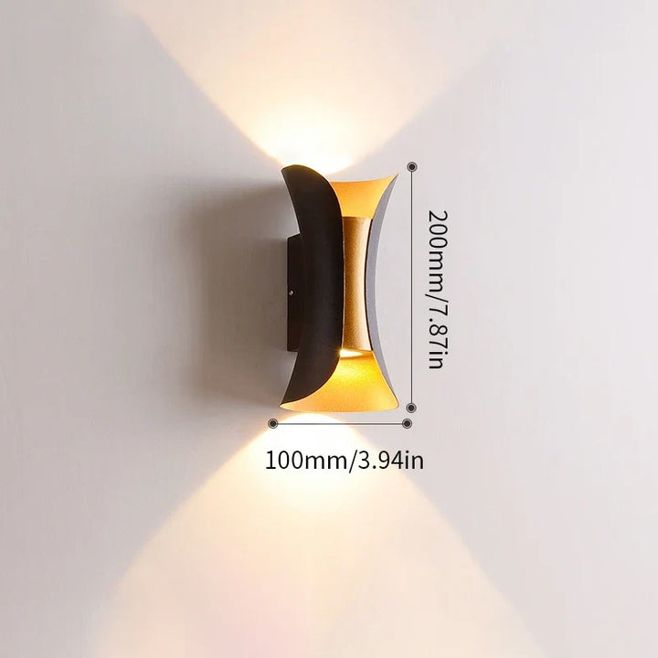 Modern Black &amp; Gold Wall Light | Waterproof LED Up &amp; Down Lamp