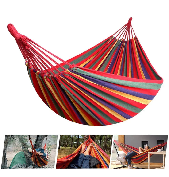 Canvas Hammock | Striped Double Swing Bed – Indoor &amp; Outdoor Camping Hammock