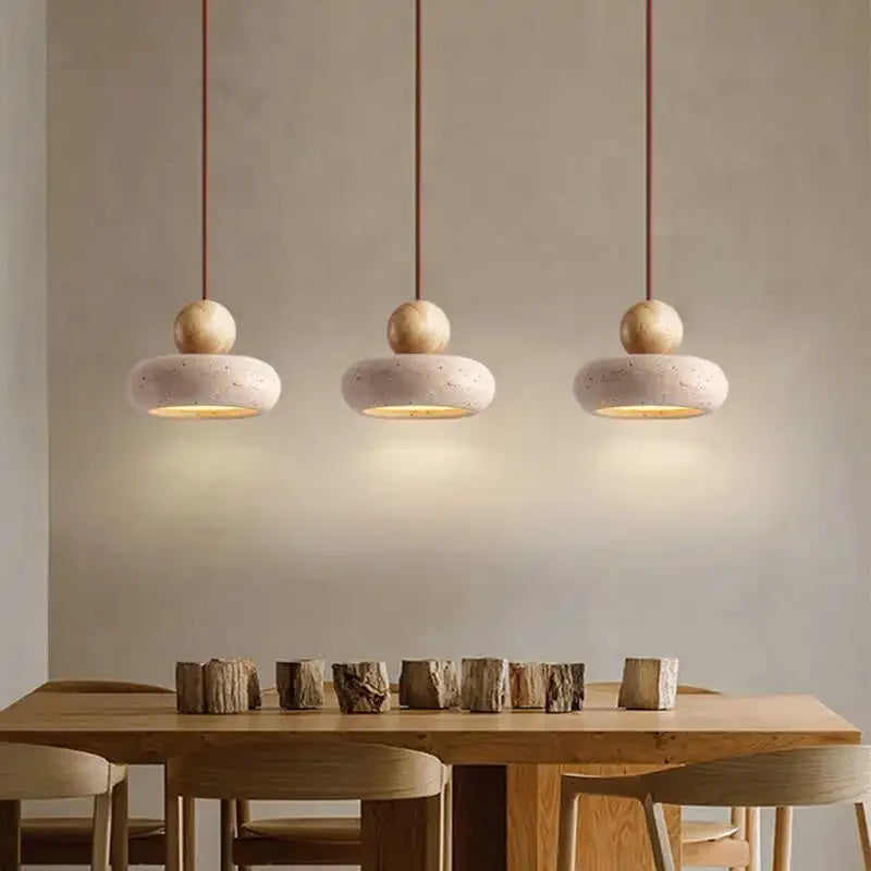 Natural Stone &amp; Wood Pendant Light | Vintage Minimalist Pendant