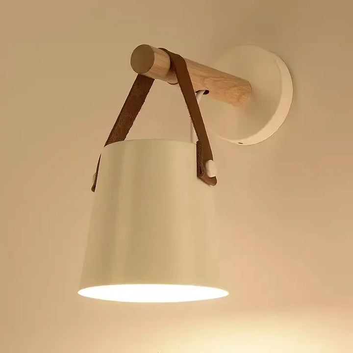 Nordic Wood &amp; Leather Wall Lamp | Hanging Bedside Light